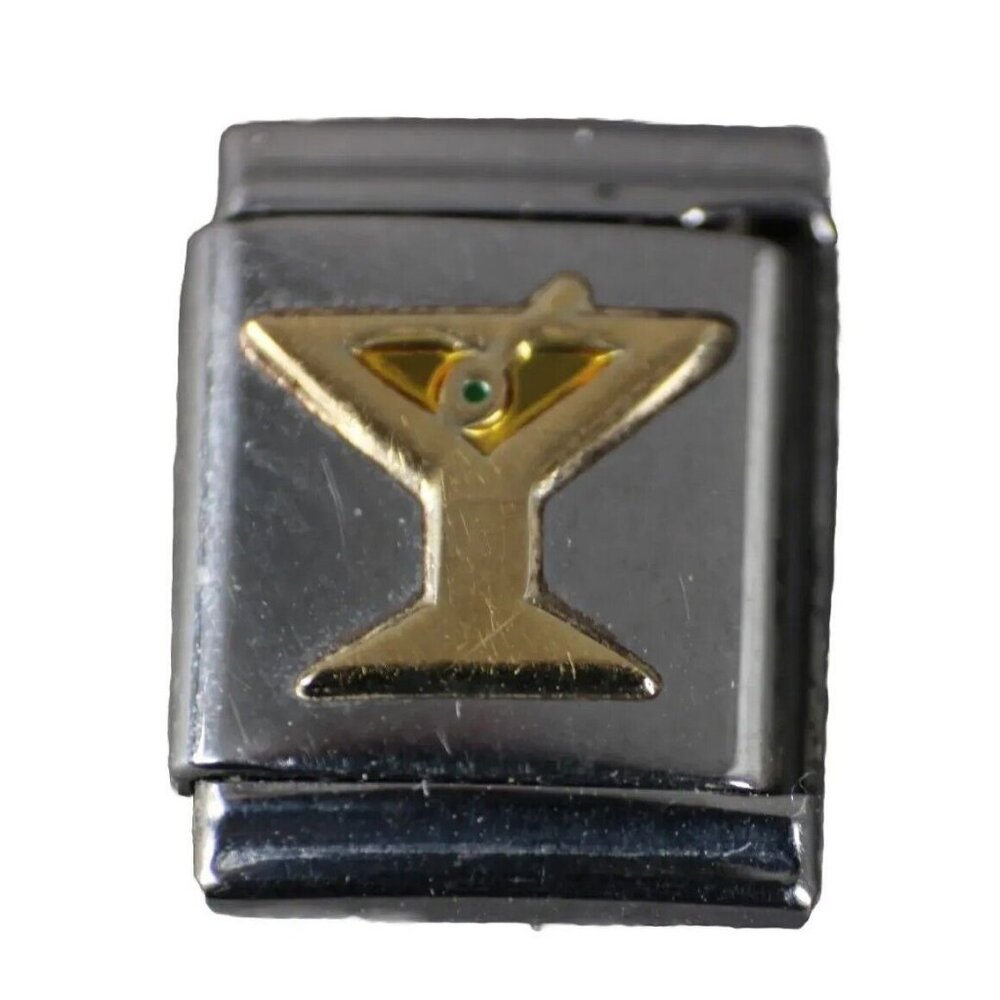 Boxing "Martini" Stainless Steel Gold Elastic Stretch Chain Link Italian Charm